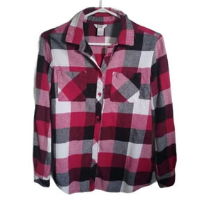 Tag Flannel Plaid Blouse Shirt, Checkered,  M